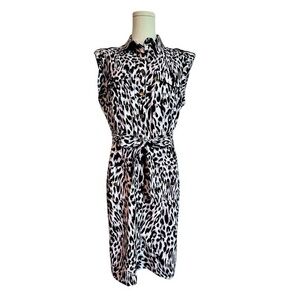 Calvin Klein Animal Print Sleeveless Belted Snap Front Dress Women’s Size 12